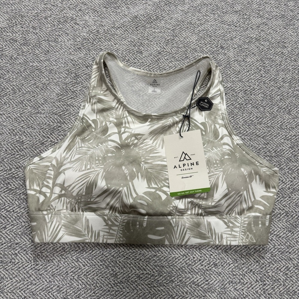 Alpine Design Medium Support Palm Trees Removable Cups Sports Bra Large